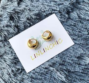 img 3 attached to 👸 Stylish and Hypoallergenic Small Dome Chunky Hoop Earrings for Women and Girls - 18K Real Gold Plated