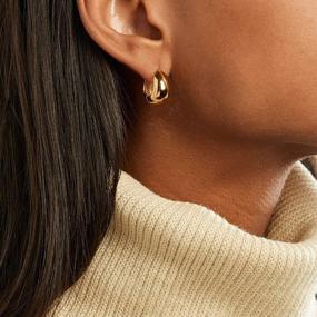 img 1 attached to 👸 Stylish and Hypoallergenic Small Dome Chunky Hoop Earrings for Women and Girls - 18K Real Gold Plated