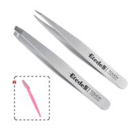 💅 premium precision eyebrow tweezers in shiny silver paint- professional stainless steel slant tip tweezers set for women- includes 1 slant & 1 pointed tweezer logo