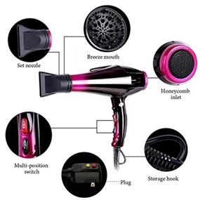 img 2 attached to Professional Blow Dryer with Negative Ions and 3500W Power for Fast, Quiet, and Long Cord Drying - Includes Nozzle and Diffuser - 2 Speeds, 3 Heat Settings