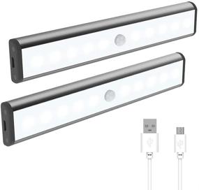 img 4 attached to 💡 USB Rechargeable Motion Sensor Under Cabinet Lights - 10 LED Stick-on Closet Night Lights for Kitchen, Wardrobe, and More (2 Pack)