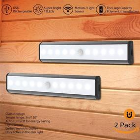 img 3 attached to 💡 USB Rechargeable Motion Sensor Under Cabinet Lights - 10 LED Stick-on Closet Night Lights for Kitchen, Wardrobe, and More (2 Pack)