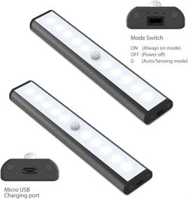 img 2 attached to 💡 USB Rechargeable Motion Sensor Under Cabinet Lights - 10 LED Stick-on Closet Night Lights for Kitchen, Wardrobe, and More (2 Pack)