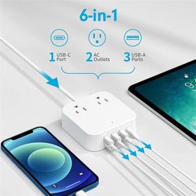 img 1 attached to Convenient Portable Power Strip with USB C PD 20W, 2 AC Outlets, 💡 and 4 USB Ports (2.4A) – Perfect for Desktop, Travel, Home, Office, Hotel, Dorm