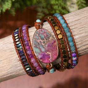 img 3 attached to Boho Blue Natural Stone Handmade 🌿 5 Wraps Bracelet for Women - YGLINE Bracelet