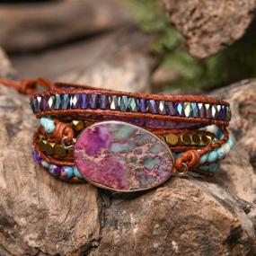 img 2 attached to Boho Blue Natural Stone Handmade 🌿 5 Wraps Bracelet for Women - YGLINE Bracelet