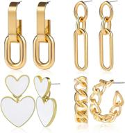 ✨ chanbo 4 pairs statement earrings set: heart-shaped, semi-circular, oval, and 3-dimensional dangle earrings for women - 2021 fashion jewelry logo