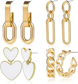 img 4 attached to ✨ CHANBO 4 Pairs Statement Earrings Set: Heart-shaped, Semi-circular, Oval, and 3-dimensional Dangle Earrings for Women - 2021 Fashion Jewelry