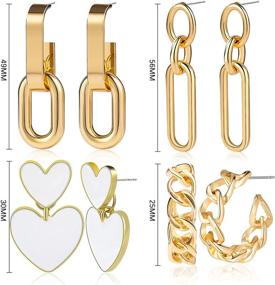 img 1 attached to ✨ CHANBO 4 Pairs Statement Earrings Set: Heart-shaped, Semi-circular, Oval, and 3-dimensional Dangle Earrings for Women - 2021 Fashion Jewelry