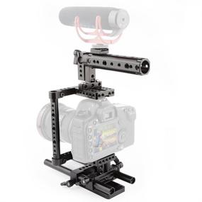 img 4 attached to CAMVATE Camera Cage Rig with Top Handle, Tripod Mount Plate - Compatible with Nikon, Sony, Panasonic (Black)