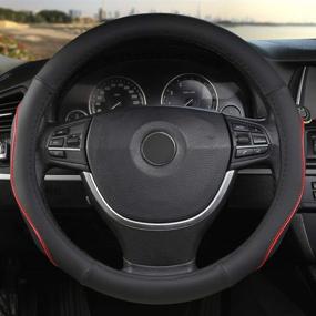 img 2 attached to 🐼 Улучшите свой опыт вождения с Giant Panda Heavy Duty Auto Car Steering Wheel Cover – Универсальная посадка, 15 дюймов (черная + красная полоска)