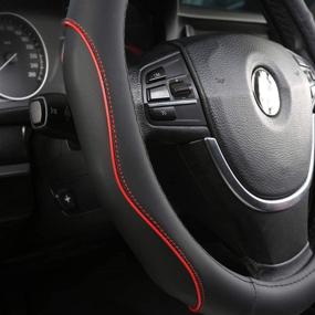 img 1 attached to 🐼 Улучшите свой опыт вождения с Giant Panda Heavy Duty Auto Car Steering Wheel Cover – Универсальная посадка, 15 дюймов (черная + красная полоска)