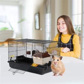 img 3 attached to 🐹 EMUST Hamster Cage: Spacious Guinea Pig Haven Habitat for Hamster, Guinea Pig, Gerbil - Includes Wheel, Water Bottle, Black