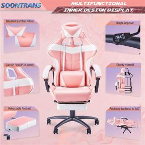 img 3 attached to 🎮 Big and Tall Gaming Chair in Pink - High Back Gamer Chair for Large Sizes, with Massage Lumbar Pillow and Headrest Support (Hot-Pink)