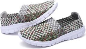 img 1 attached to 👟 Comfortable Multicolor Elasticized Fabric Plaid Weave Flats Slip-On Walking Shoes for Women