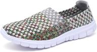 👟 comfortable multicolor elasticized fabric plaid weave flats slip-on walking shoes for women logo