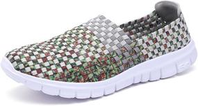 img 4 attached to 👟 Comfortable Multicolor Elasticized Fabric Plaid Weave Flats Slip-On Walking Shoes for Women