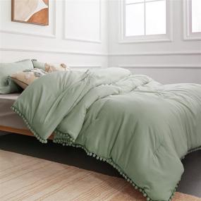 img 4 attached to 🌿 Sage Green Queen Fringe Design Comforter Set - YIRDDEO Boho Aesthetic Luxurious Full Bedding Set, Vintage Ultra Soft Microfiber (1 Comforter, 2 Pillowcases)