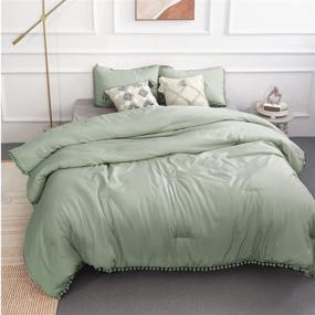 img 3 attached to 🌿 Sage Green Queen Fringe Design Comforter Set - YIRDDEO Boho Aesthetic Luxurious Full Bedding Set, Vintage Ultra Soft Microfiber (1 Comforter, 2 Pillowcases)