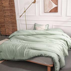 img 1 attached to 🌿 Sage Green Queen Fringe Design Comforter Set - YIRDDEO Boho Aesthetic Luxurious Full Bedding Set, Vintage Ultra Soft Microfiber (1 Comforter, 2 Pillowcases)