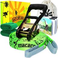 🐒 macaco unisex's complete slackline kit 16m (52'x2) + tree protectors + instructions + natural cotton bag for tightrope - very easy setup, green, m logo