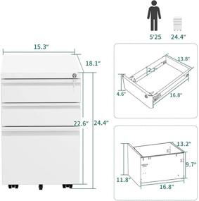 img 1 attached to 🗄️ YITAHOME 3-Drawer Mobile File Cabinet: Lockable Office Storage Filing Cabinet for Legal/Letter Size - Pre-Assembled Metal File Cabinet (White)