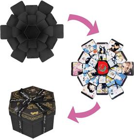img 3 attached to 🎁 Hexagonal Explosion Gift Box DIY Photo Album Scrapbook for Birthday, Anniversary, Wedding Proposal - Hexagon Black (Includes DIY Kit)