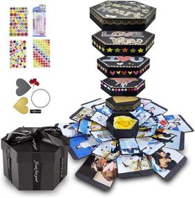 img 4 attached to 🎁 Hexagonal Explosion Gift Box DIY Photo Album Scrapbook for Birthday, Anniversary, Wedding Proposal - Hexagon Black (Includes DIY Kit)