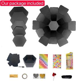 img 1 attached to 🎁 Hexagonal Explosion Gift Box DIY Photo Album Scrapbook for Birthday, Anniversary, Wedding Proposal - Hexagon Black (Includes DIY Kit)