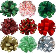 🎁 large assorted christmas pull bows set - 8" wide, pack of 9 ribbons for gifts, wreaths, garlands & more - red, green, gold, silver and patterns logo