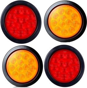 img 4 attached to 2 Red + 2 Yellow 4 Inch Round LED Trailer Tail Lights with 12 LEDs - Waterproof, Brake, Stop, Turn, Tail Marker Lights - Sealed Flush Mount for Truck, Trailer, RV, Boat, Jeep, UTE - Includes Grommet and Plug