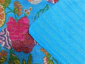 img 1 attached to 🛏️ Indian Handmade Cotton Turquoise Fruits Print Kantha Quilt Tribal Bed Cover Reversible Bedspread Blanket Picnic Throw Floral Coverlet 108x90 Inches by Bhagyashri Fashions