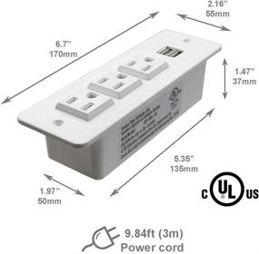 img 3 attached to 💡 White Recessed Power Strip with USB, Mountable Power Outlet - Built-in Desktop Workbench Drawer Cabinet, 10ft Heavy Duty Cord