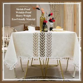 img 2 attached to 🌾 Stitched Farmhouse Tablecloth by TEWENE - Elegant Tablecloths for Rustic Décor