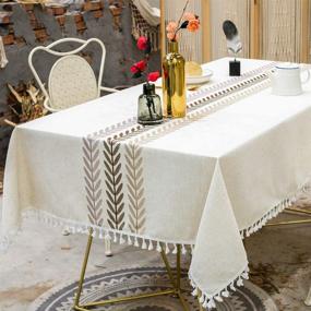 img 4 attached to 🌾 Stitched Farmhouse Tablecloth by TEWENE - Elegant Tablecloths for Rustic Décor