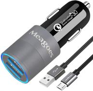 meagoes fast micro usb car charger for samsung galaxy s7 edge/s7/s7 active/s6/s5, j7/j3, note 5/4, moto e6/5/4, lg k20 android phone - quick charge 3.0 dual port adapter with charging cable logo