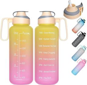 img 4 attached to BOWINR 64 Oz Motivational Water Bottle: Sturdy Handle, Removable Straw, Time Marker for Sports and Fitness