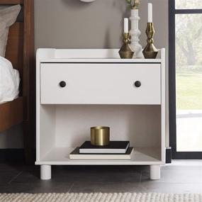 img 4 attached to Modern Wood 1 Drawer Nightstand with Top Tray - Bedroom Storage Drawer and Shelf - Bedside End Table, White (Walker Edison)