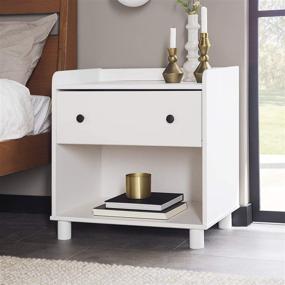 img 3 attached to Modern Wood 1 Drawer Nightstand with Top Tray - Bedroom Storage Drawer and Shelf - Bedside End Table, White (Walker Edison)