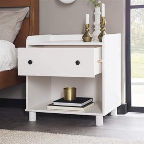 img 2 attached to Modern Wood 1 Drawer Nightstand with Top Tray - Bedroom Storage Drawer and Shelf - Bedside End Table, White (Walker Edison)