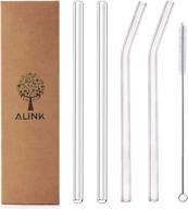 alink clear glass straws: 9-inch reusable smoothie straws - set of 4 with cleaning brush логотип