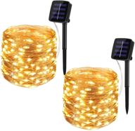 🔆 premium outdoor solar string lights: 2 pack 33feet 100 led fairy lights – waterproof & 8 modes for party, patio, wedding, christmas – warm white, 2 pack logo