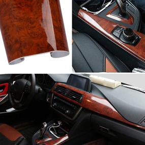 img 4 attached to 🚗 Yellowish-Brown High Gloss Wood Grain Vinyl Wrap Sticker Decal for Cars - Self Adhesive DIY Film, Waterproof Roll without Bubble [100x 40cm/39.4x15.7in]