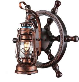 img 4 attached to KWOKING Nautical Industrial Art Deco Rustic Wood Farmhouse Wall Sconce with Clear Glass Shade