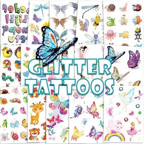 img 4 attached to 🦋 180pcs Glitter Temporary Tattoos for Kids - Flower Fairy, Princess, Butterfly, Animal Fake Tattoo Sticker for Girls - Ideal Birthday Party Favor, Gift Bag Filler, Rewards