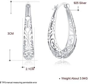 img 3 attached to 💍 925 Sterling Silver Small Oval Hoop Earrings for Women Girls | Vintage Filigree Hollow-out Texture Flower Teardrop Huggie Hoops | Hypoallergenic Click Top Pierced Jewelry Gifts | Birthday, Mom