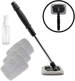 img 4 attached to Lebogner Windshield Cleaner Tool - Pivoting Car Cleaning Kit for Interior and Exterior Windows, Glass Window Wiper with Extendable Handle & 3 Washable Microfiber Cloths - Bonus Spray Bottle Included