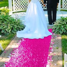 img 2 attached to 💖 2FTx15FT Hot Pink Sequin Aisle Runner - Fuchsia Glitter Carpet for Wedding Ceremony, Party, Prom Event