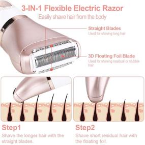 img 3 attached to Rose Gold 2 in 1 Wet & Dry Rechargeable Electric Razor for Women, Tencoz Hair Removal - Perfect for Legs, Underarms, Bikini with Pop-Up Trimmer and 2 Changeable Trimmer Heads