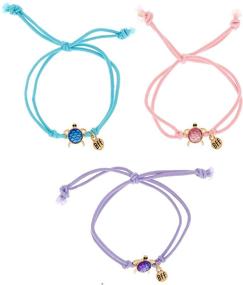 img 3 attached to 🐢 Claire's Pastel Turtle Stretch Best Friends Bracelets- Set of 3, Gold Tone with Pink/Blue/Purple Cord